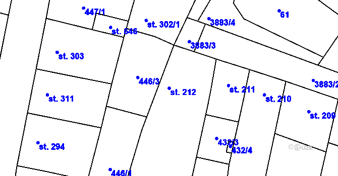 Parcela st. 212 v KÚ Řevničov, Katastrální mapa