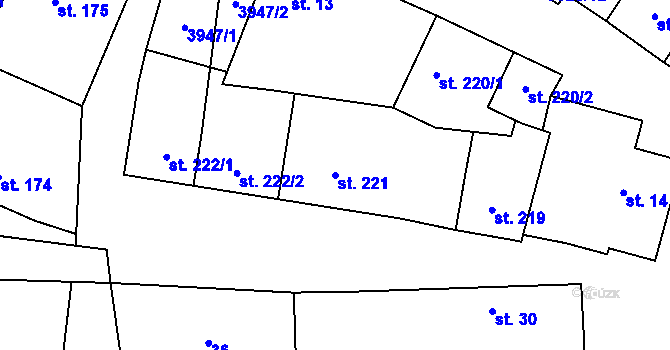 Parcela st. 221 v KÚ Řevničov, Katastrální mapa