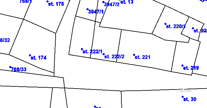 Parcela st. 222/2 v KÚ Řevničov, Katastrální mapa