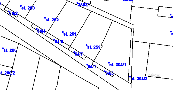 Parcela st. 255 v KÚ Řevničov, Katastrální mapa