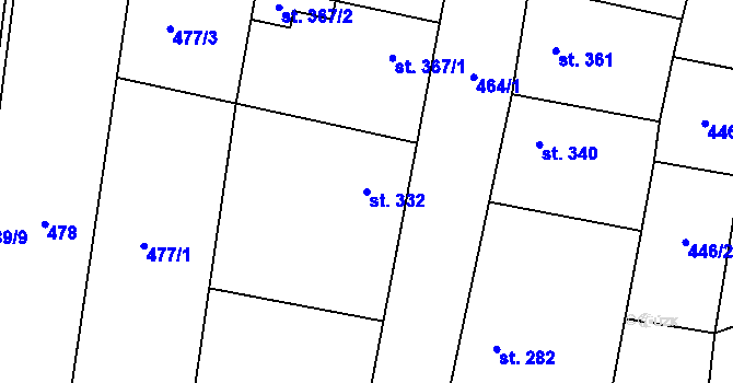 Parcela st. 332 v KÚ Řevničov, Katastrální mapa