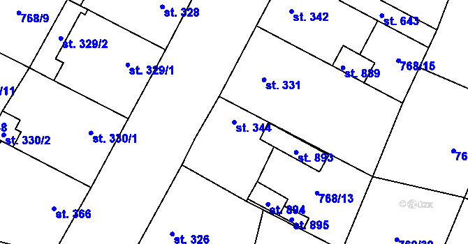 Parcela st. 344 v KÚ Řevničov, Katastrální mapa