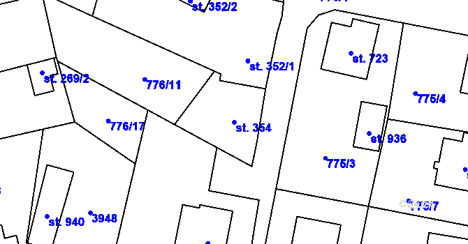 Parcela st. 354 v KÚ Řevničov, Katastrální mapa