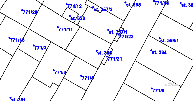 Parcela st. 356 v KÚ Řevničov, Katastrální mapa