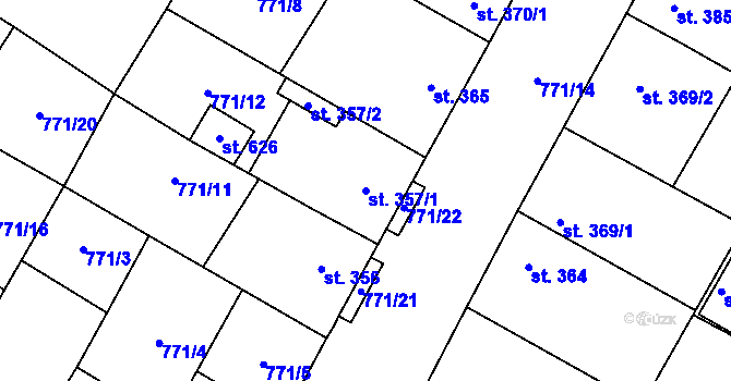 Parcela st. 357/1 v KÚ Řevničov, Katastrální mapa