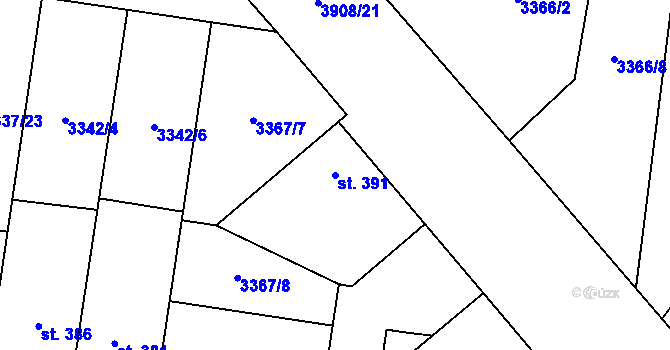 Parcela st. 391 v KÚ Řevničov, Katastrální mapa