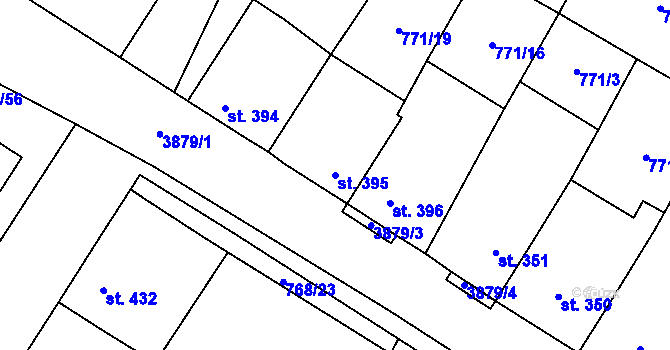 Parcela st. 395 v KÚ Řevničov, Katastrální mapa