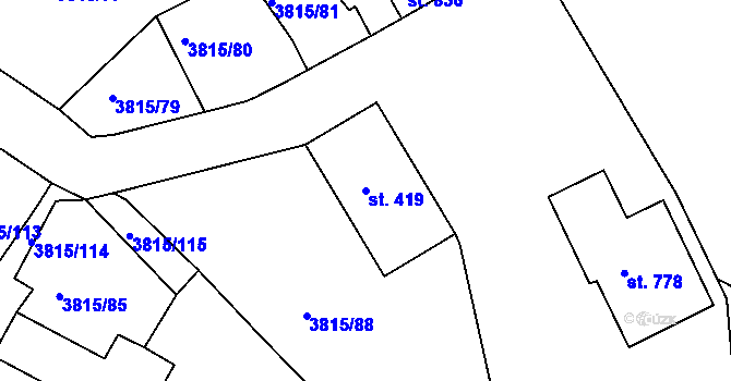 Parcela st. 419 v KÚ Řevničov, Katastrální mapa