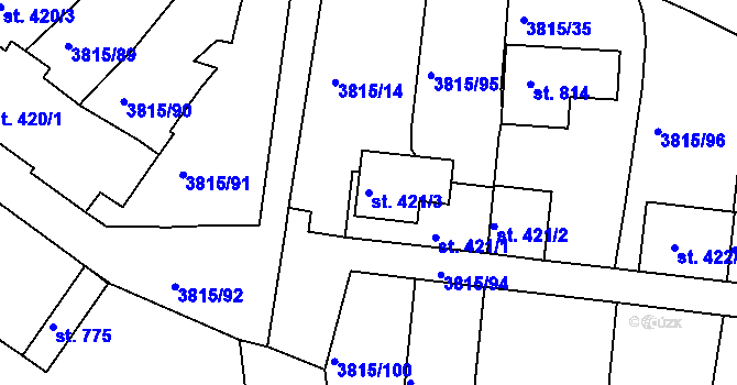 Parcela st. 421/3 v KÚ Řevničov, Katastrální mapa