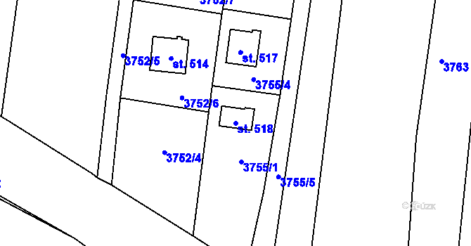Parcela st. 518 v KÚ Řevničov, Katastrální mapa