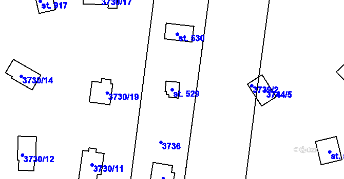 Parcela st. 529 v KÚ Řevničov, Katastrální mapa
