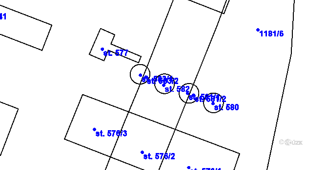 Parcela st. 582 v KÚ Řevničov, Katastrální mapa