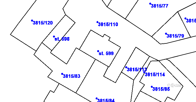 Parcela st. 599 v KÚ Řevničov, Katastrální mapa