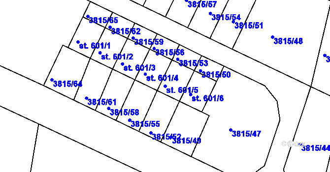 Parcela st. 601/5 v KÚ Řevničov, Katastrální mapa