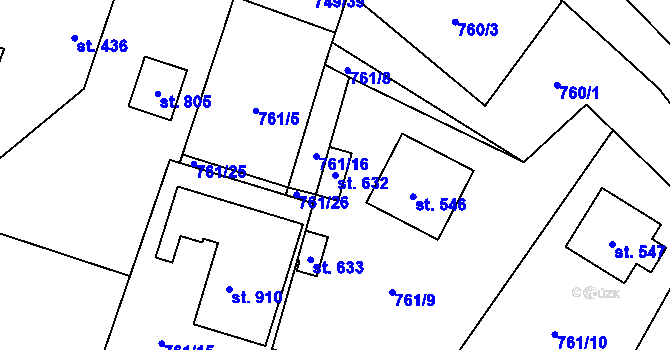 Parcela st. 632 v KÚ Řevničov, Katastrální mapa
