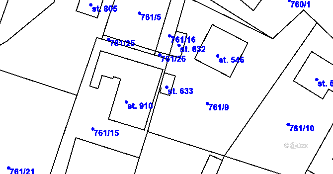 Parcela st. 633 v KÚ Řevničov, Katastrální mapa