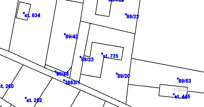 Parcela st. 725 v KÚ Řevničov, Katastrální mapa