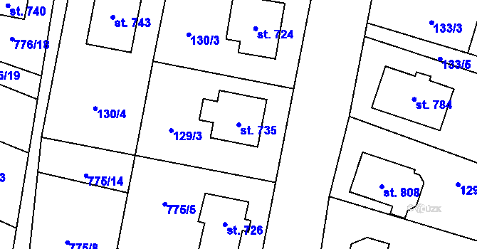 Parcela st. 735 v KÚ Řevničov, Katastrální mapa
