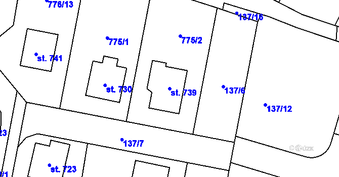 Parcela st. 739 v KÚ Řevničov, Katastrální mapa