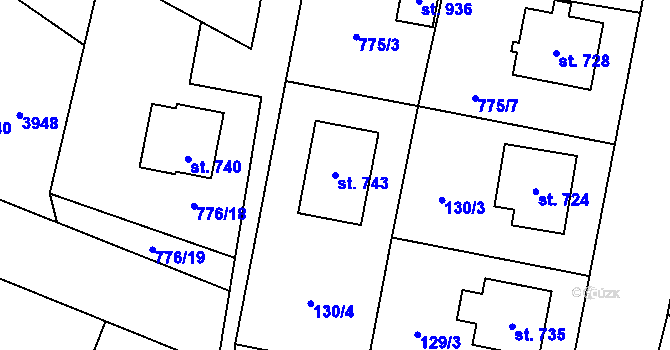 Parcela st. 743 v KÚ Řevničov, Katastrální mapa