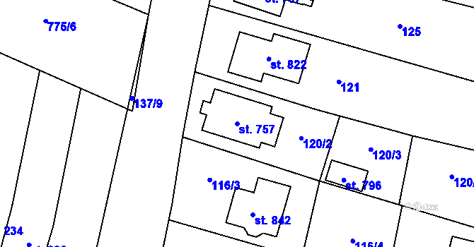 Parcela st. 757 v KÚ Řevničov, Katastrální mapa