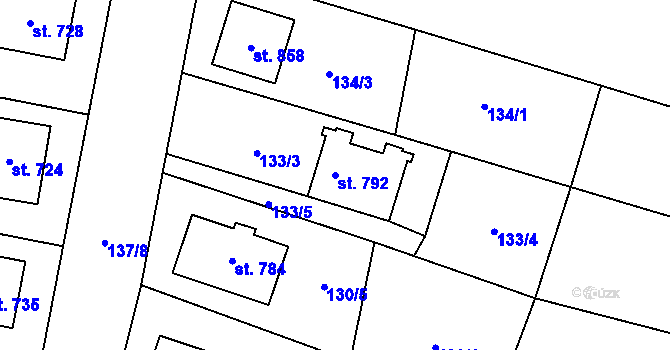 Parcela st. 792 v KÚ Řevničov, Katastrální mapa