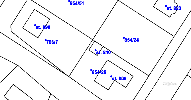 Parcela st. 810 v KÚ Řevničov, Katastrální mapa