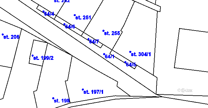 Parcela st. 64/1 v KÚ Řevničov, Katastrální mapa