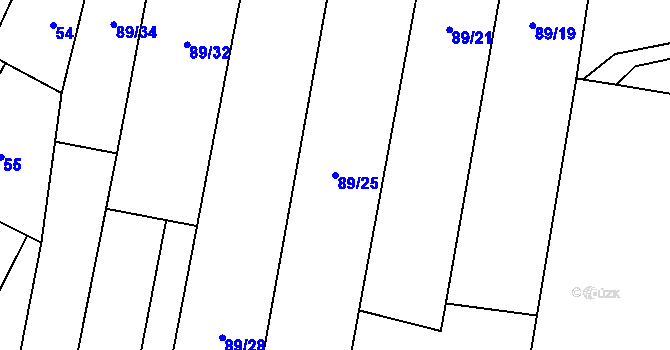 Parcela st. 89/25 v KÚ Řevničov, Katastrální mapa