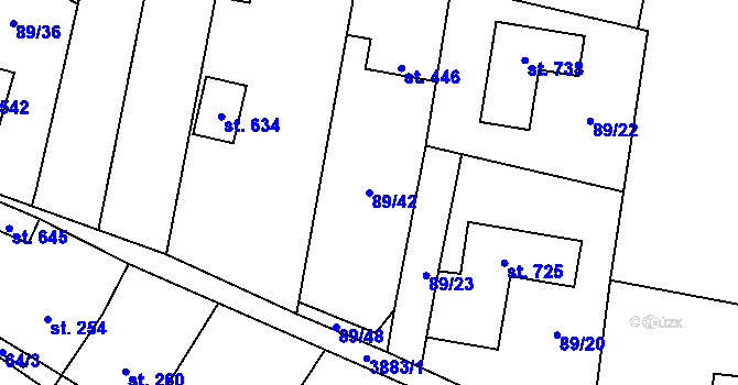 Parcela st. 89/42 v KÚ Řevničov, Katastrální mapa