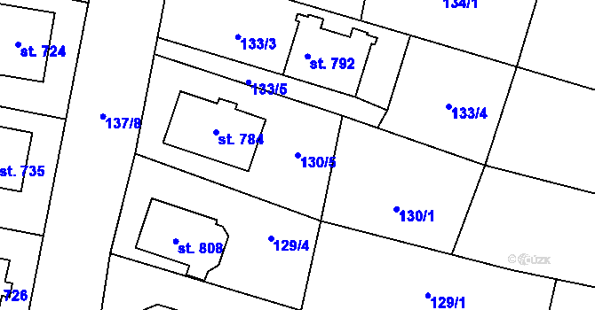 Parcela st. 130/5 v KÚ Řevničov, Katastrální mapa