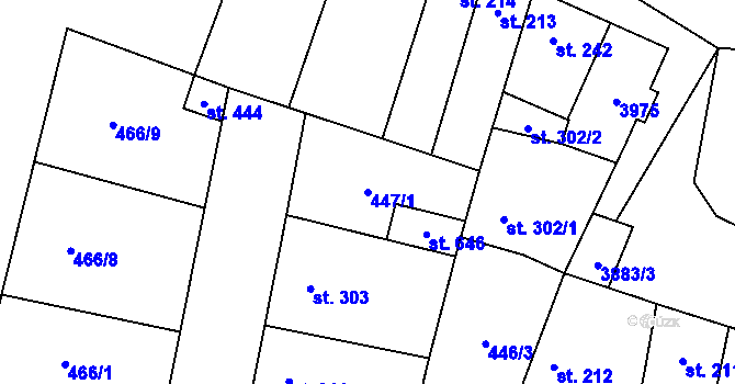 Parcela st. 447/1 v KÚ Řevničov, Katastrální mapa