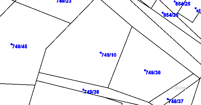 Parcela st. 749/10 v KÚ Řevničov, Katastrální mapa