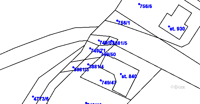 Parcela st. 749/50 v KÚ Řevničov, Katastrální mapa