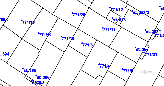 Parcela st. 771/3 v KÚ Řevničov, Katastrální mapa