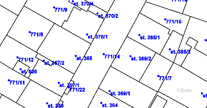 Parcela st. 771/14 v KÚ Řevničov, Katastrální mapa