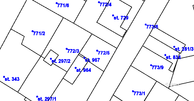 Parcela st. 772/5 v KÚ Řevničov, Katastrální mapa
