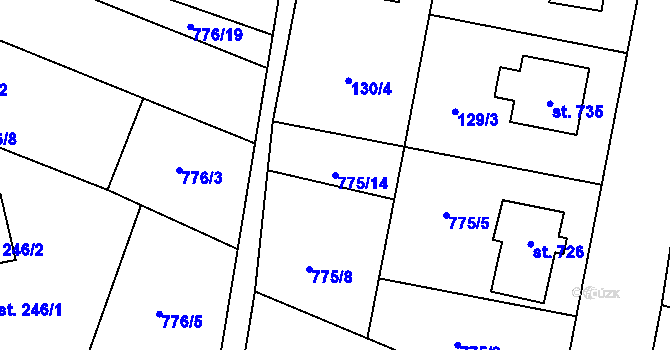 Parcela st. 775/14 v KÚ Řevničov, Katastrální mapa