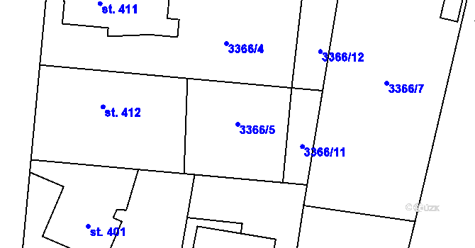 Parcela st. 3366/5 v KÚ Řevničov, Katastrální mapa