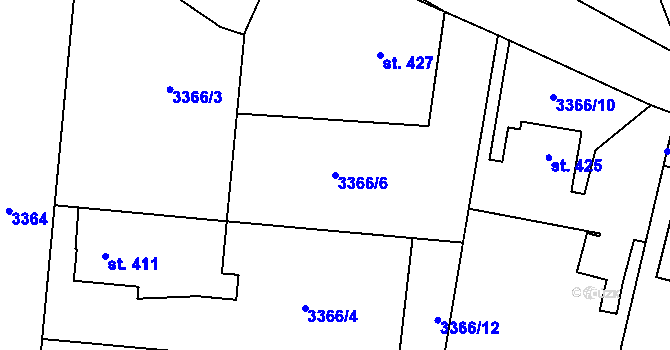 Parcela st. 3366/6 v KÚ Řevničov, Katastrální mapa