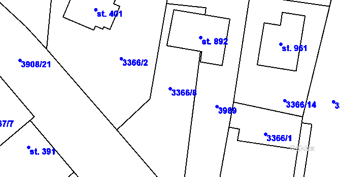 Parcela st. 3366/8 v KÚ Řevničov, Katastrální mapa