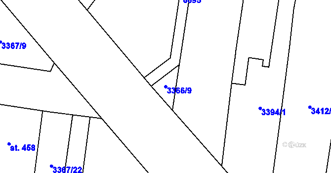 Parcela st. 3366/9 v KÚ Řevničov, Katastrální mapa