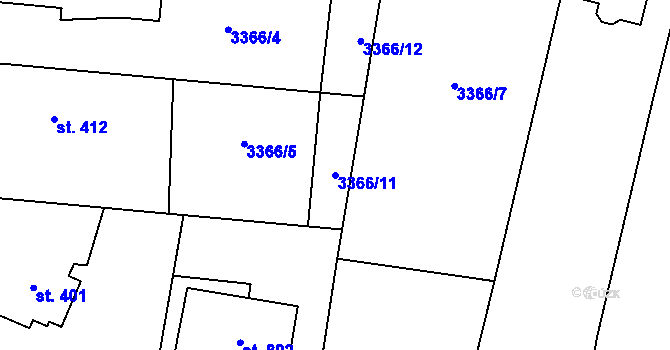 Parcela st. 3366/11 v KÚ Řevničov, Katastrální mapa