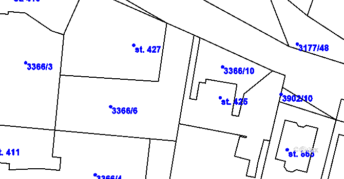 Parcela st. 3366/13 v KÚ Řevničov, Katastrální mapa