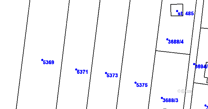 Parcela st. 3654/4 v KÚ Řevničov, Katastrální mapa