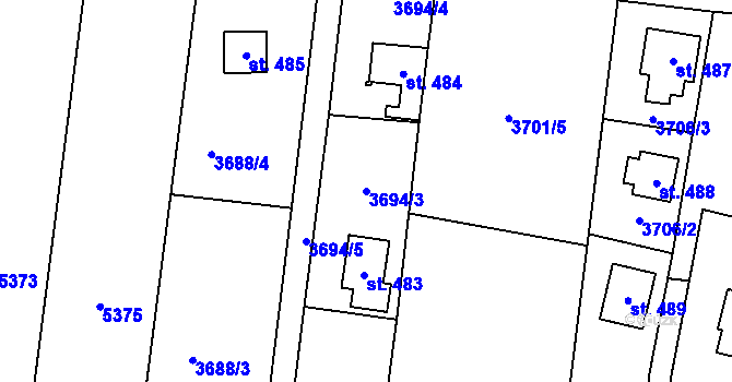 Parcela st. 3694/3 v KÚ Řevničov, Katastrální mapa