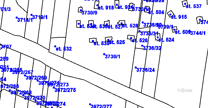 Parcela st. 3730/1 v KÚ Řevničov, Katastrální mapa