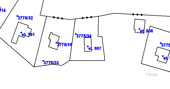 Parcela st. 3775/17 v KÚ Řevničov, Katastrální mapa