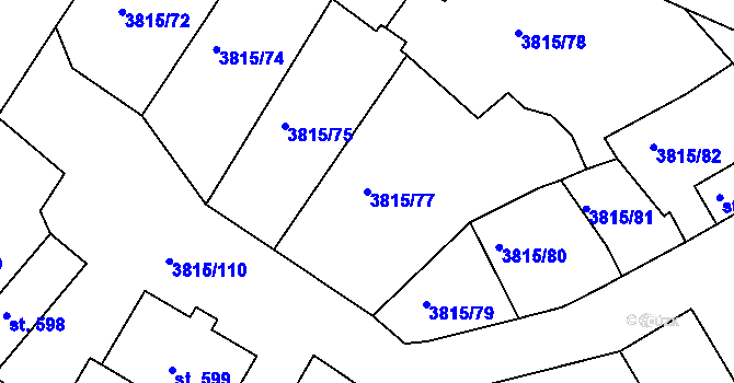 Parcela st. 3815/77 v KÚ Řevničov, Katastrální mapa