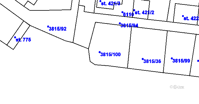 Parcela st. 3815/100 v KÚ Řevničov, Katastrální mapa